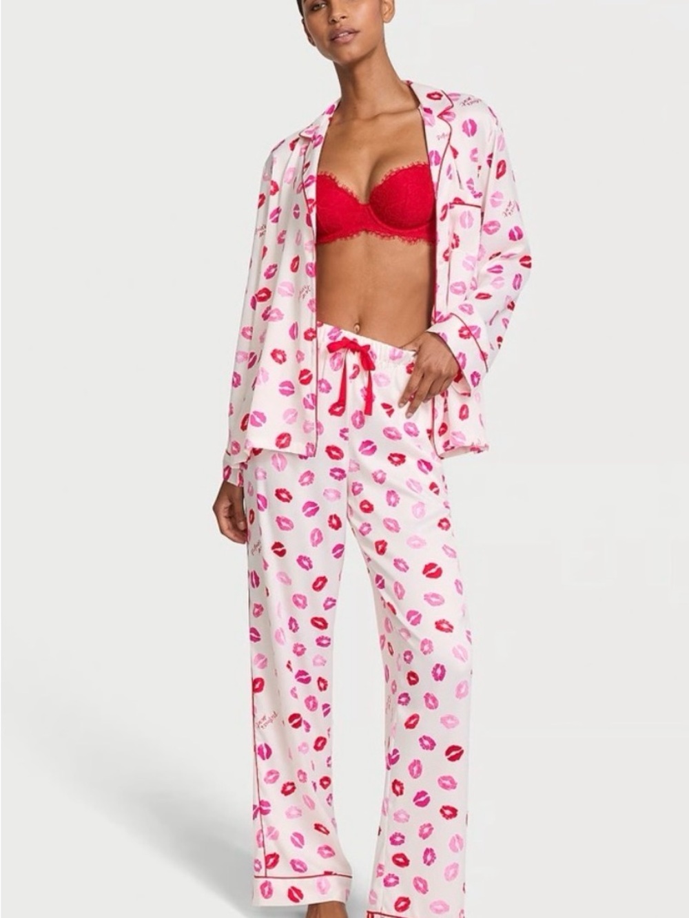 Victoria's Secret Pink Kiss-Print Pajama Set with Red Bra